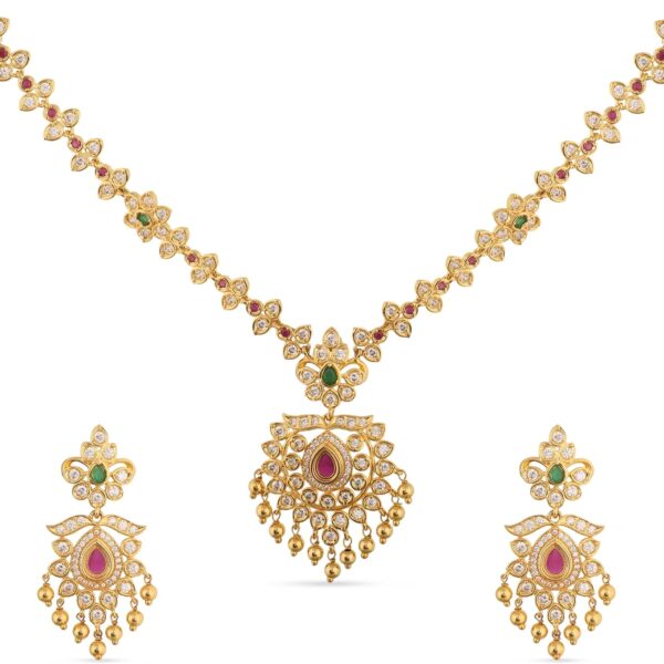 Gold Plated   Short Necklace with Floral Design - Indian Jewelry Set for Women | Perfect for Casual Occasions | Traditional South Indian Necklace | 1 Year Warranty*